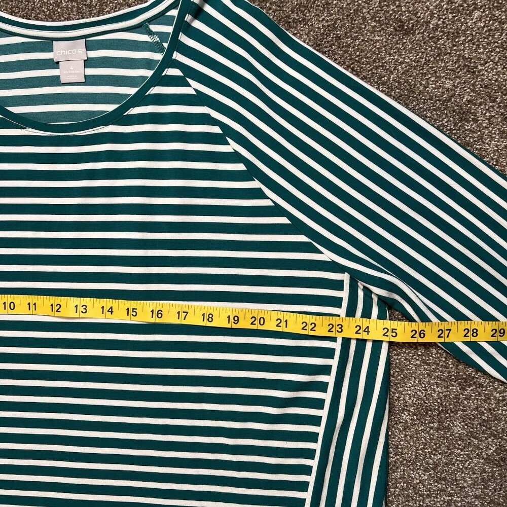 Chico’s 4 Women’s Stripe Top Size 2XL Scoop Neck Stretch Knit Pullover Green - Picture 5 of 9
